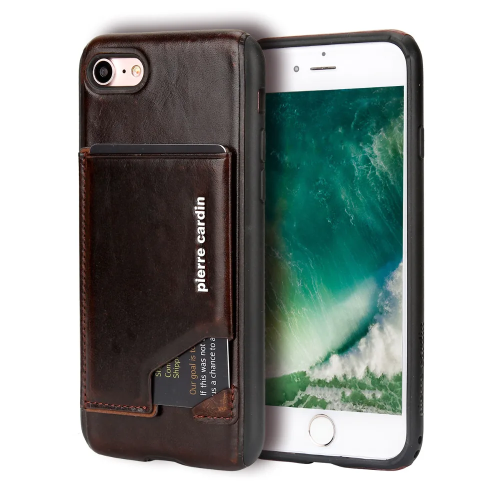 For Apple iPhone 7 Plus Phone Case Pierre Cardin Genuine Leather Slim Card Holder Stand Flip Hard Cover |