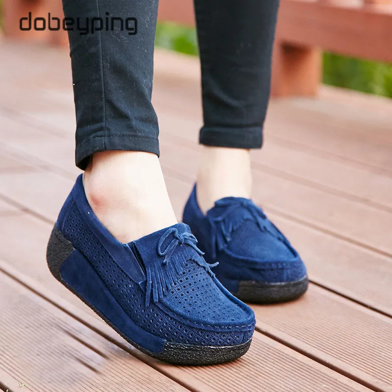 TasselPerf Blue Новинка года; Повседневная замшевая кожаная обувь; женская дышащая Летняя обувь на плоской платформе; женские лоферы; мокасины; женские кроссовки - Цвет: TasselPerf Blue
