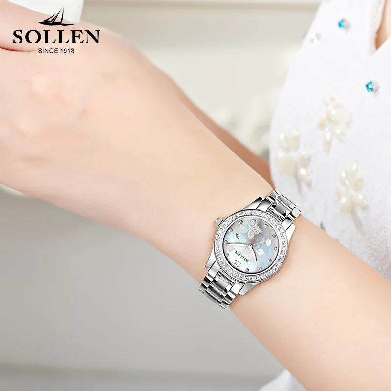 Reloj mujer SOLLEN Женские подлинные кварцевые часы женские новые модные стальные с