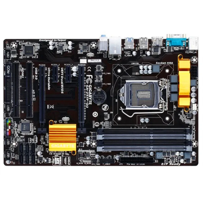 Для Gigabyte GA Z97P D3 Оригинал используется материнская плата Z97 разъем LGA 1150 DDR3 USB3.0