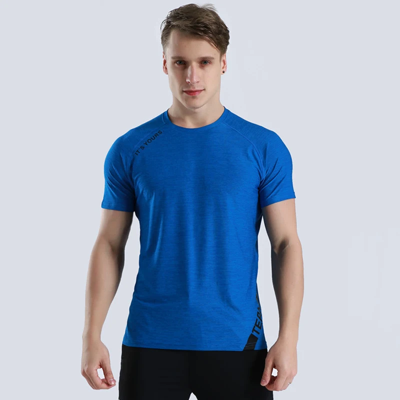 color Blue Футболки для тренировок, тренировок, занятий в тренажерном зале, пробежек, футболка Spor, Мужская футболка с коротким рукавом, Dryfit, для фитнеса, спорта, Camiseta, тренировочная футболка, Кроссфит - Цвет: color Blue