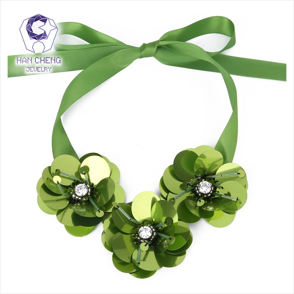 HanCheng новый модный ленточный галстук циркониевый цветок кулон ожерелье-чокер