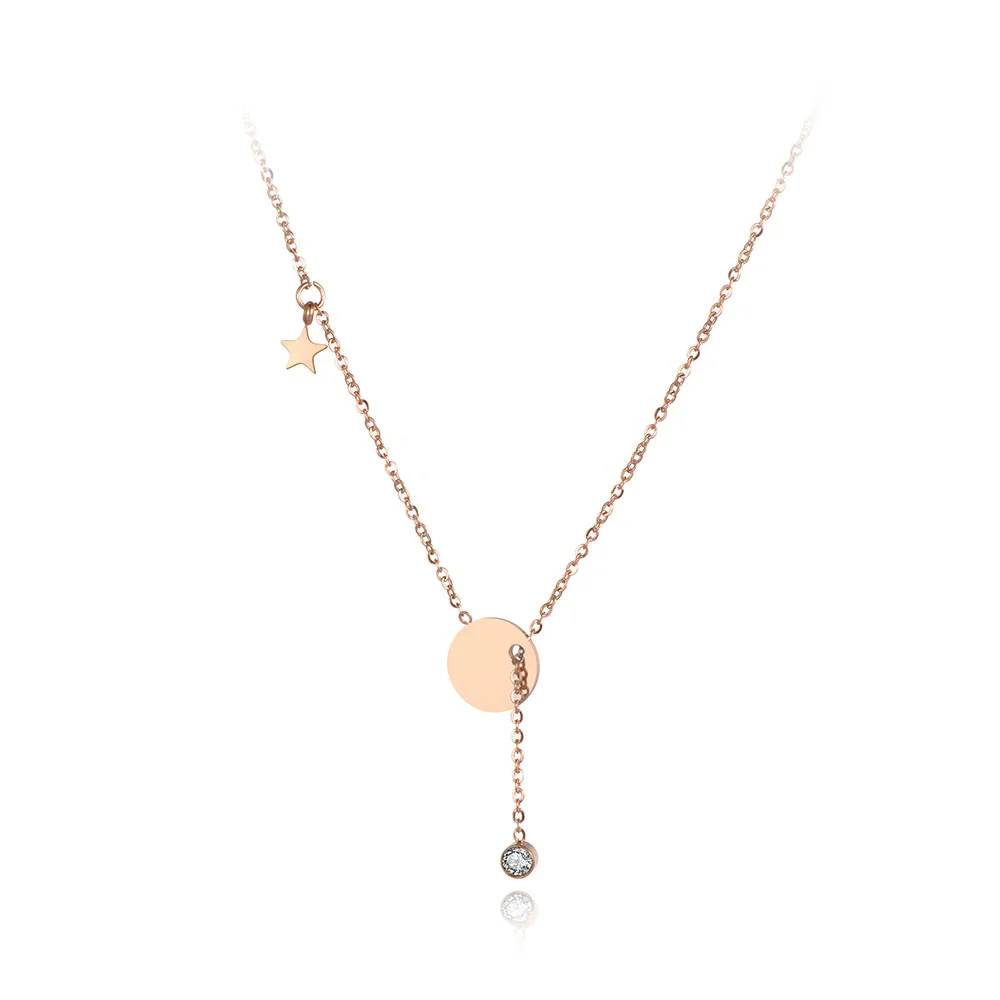 JeeMango Office Stainless Steel Round Tag Star Pendant Necklaces Jewelry Trendy Rhinestone Chokers Necklace For Women N19014 | Украшения и