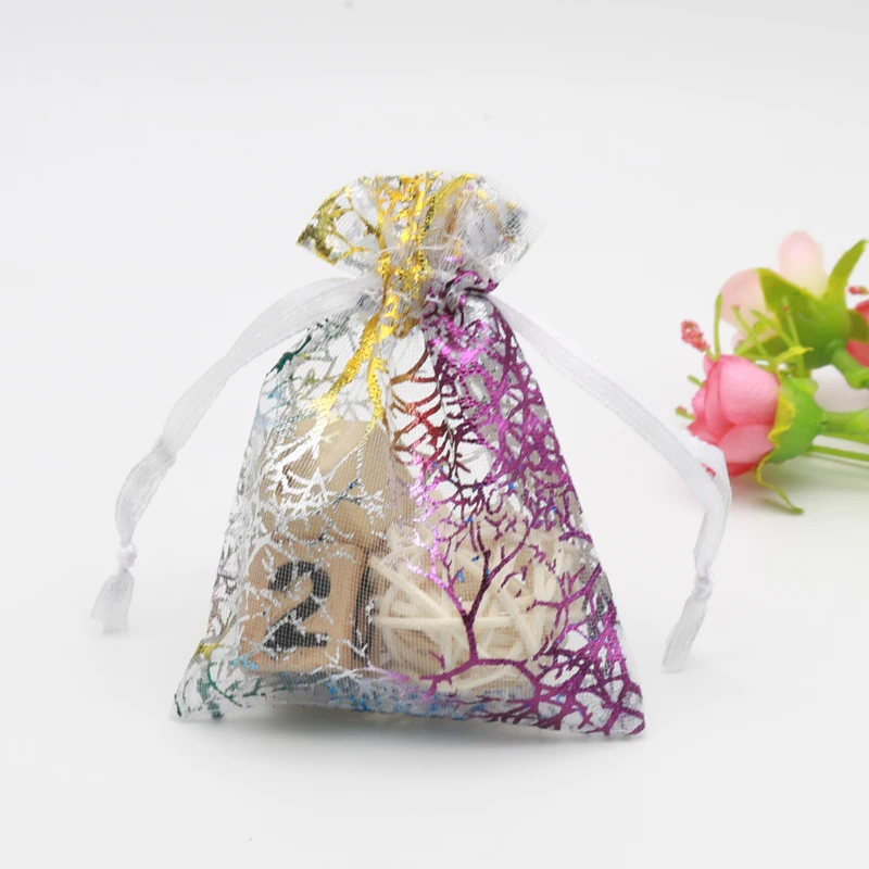 

Wholesale 100pcs/lot Drawable White Print Flower Small Organza Bags 7x9cm for Jewelry Gifts Candy Packaging Bags & Pouches