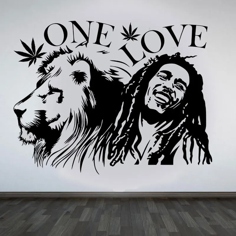 Черный ROWNOCEAN Боб Марли рок One Love Music One Love виниловые наклейки на стену домашний декор для гостиной фон художественное украшение Лев D563 - Цвет: Черный