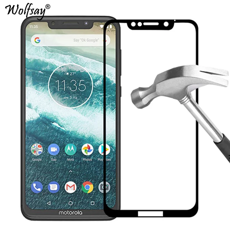 Полное покрытие из закаленного стекла для Motorola Moto One защита экрана весь клей