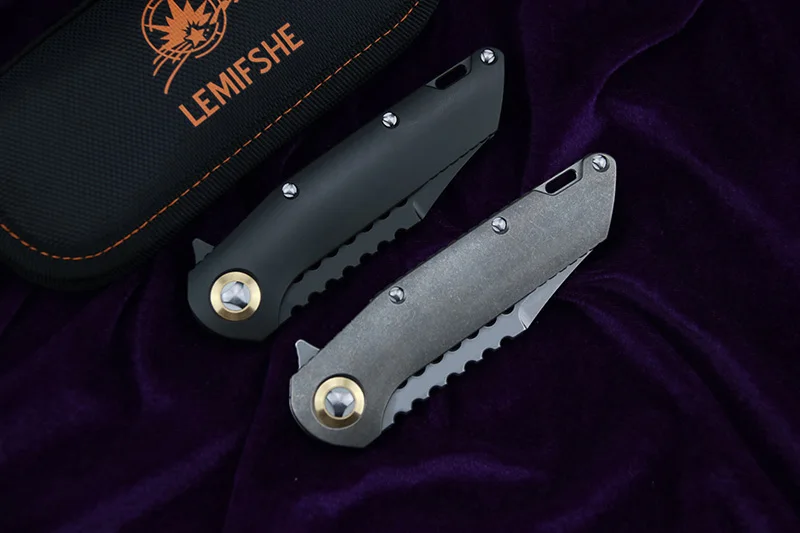 

LEMIFSHE MT Warhound Flipper Folding Knife D2 blade TC4 Titanium handle Camping Hunting Outdoor survival Knives EDC Tools