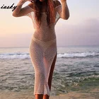 Женский вязаный купальник IASKY2019, вязаный бикини ручной работы в сеточку, пикантный купальник с длинным рукавом, накидка для плавания