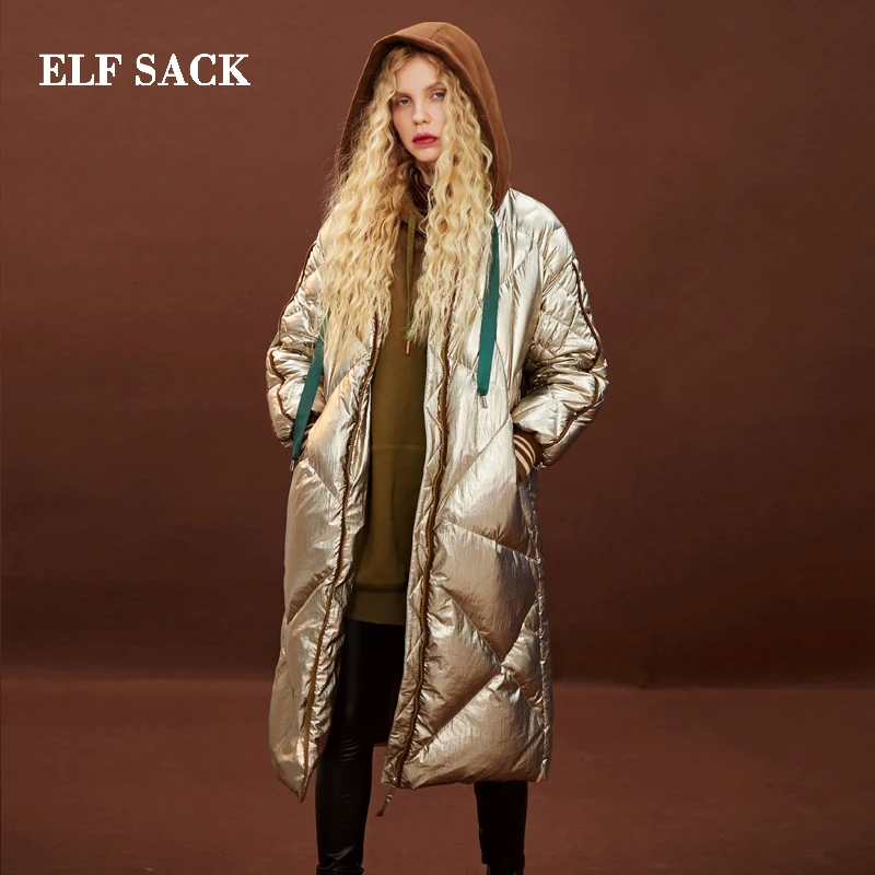 ELFSACK пальто женский зимний пуховик 90% белый утиный пух куртка однотонный полный
