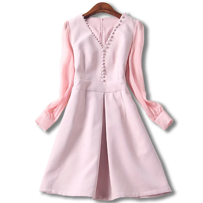 Wearmay новая весна мини dress женщины 2017 pure color v образным вырезом кружева шить с