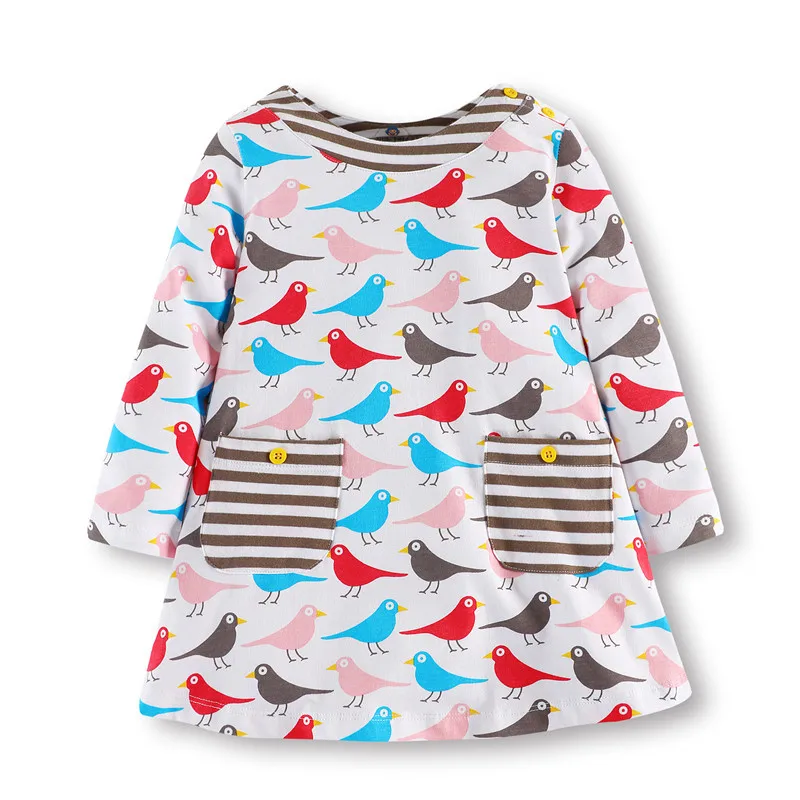 3-12Years Kids Baby Girl Dress printed animal with pockets long sleeve Dresses hot selling Outfits Casual Children Clothing | Детская