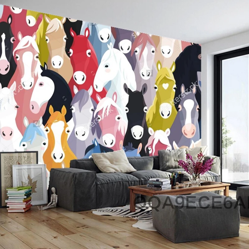 Детские обои на заказ цветные Мультяшные лошадки фотообои для гостиной
