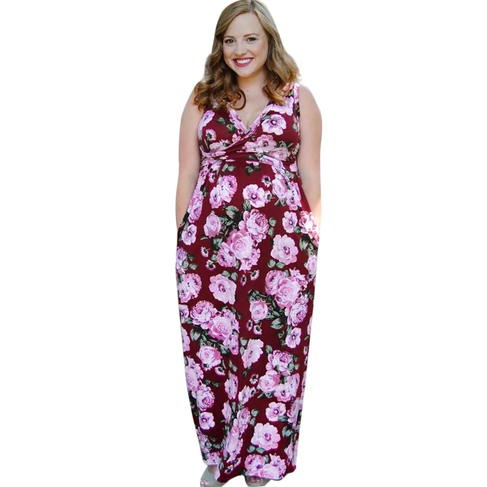 

Женское платье большого размера в богемном стиле без рукавов для кормящих женщин; платье для беременных с цветочным принтом