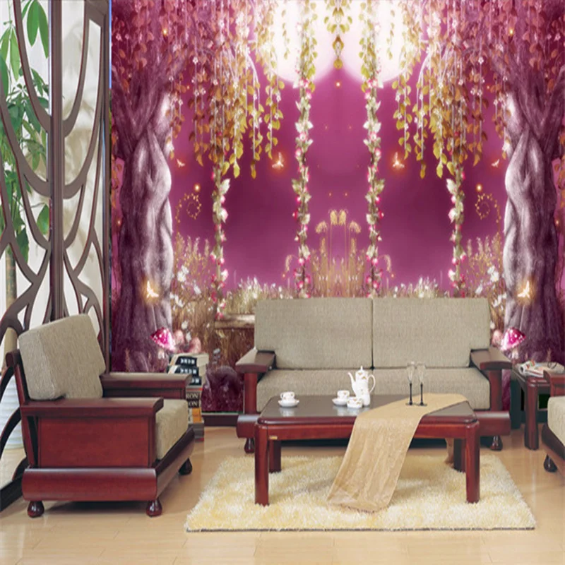 

Large fresco sofa living room bedroom walls painted fairy dream flower vine tree kids room TV background wall 3D Mural Wallpaper