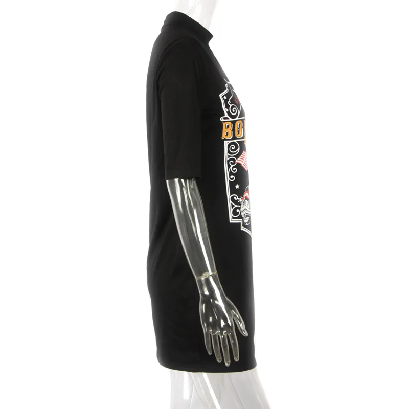 Панк-рок музыка вечерние 2017 платье-футболка с открытыми плечами Орел Печатный