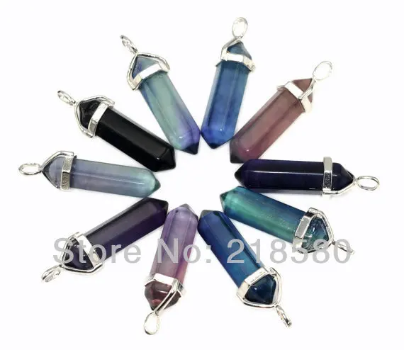 

SP-018 10pcs Rainbow Fluorite Healing Stone Crystal Point Pendant