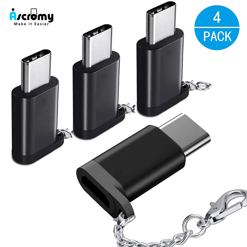 Ascromy 4 шт. type C для mi cro USB Конвертация Соединительный брелок для Xiaomi mi 8 lite mi 8 mi x 3 One Plus 6 T Oneplus 6 type-C адаптер