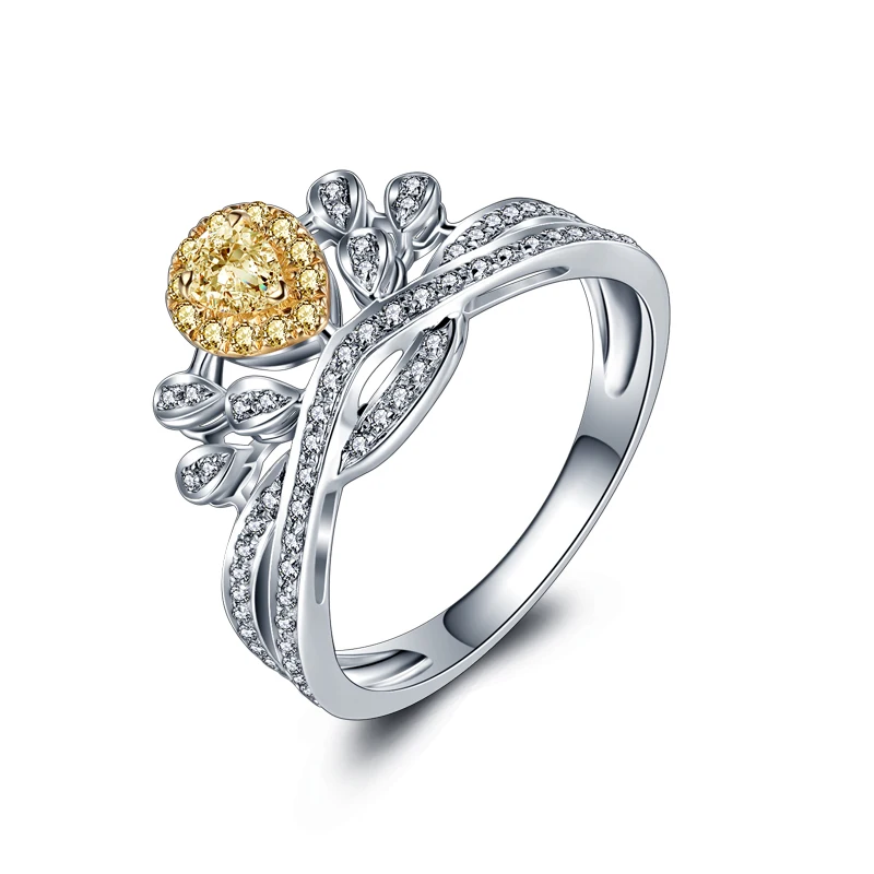 Однотонное 18K Белое Золото 1CTW центр 0 3ct грушевидный желтый Муассанит кольцо