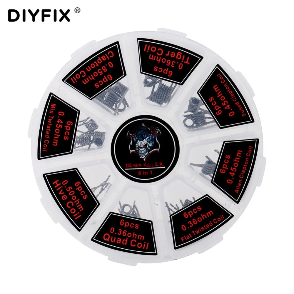 

DIYFIX 8 in 1 Prebuilt Coils Premade Coil Heating Coil Wire DIY Tool with Box for Electronic Cigarette RDA RTA RBA RDTA Atomizer