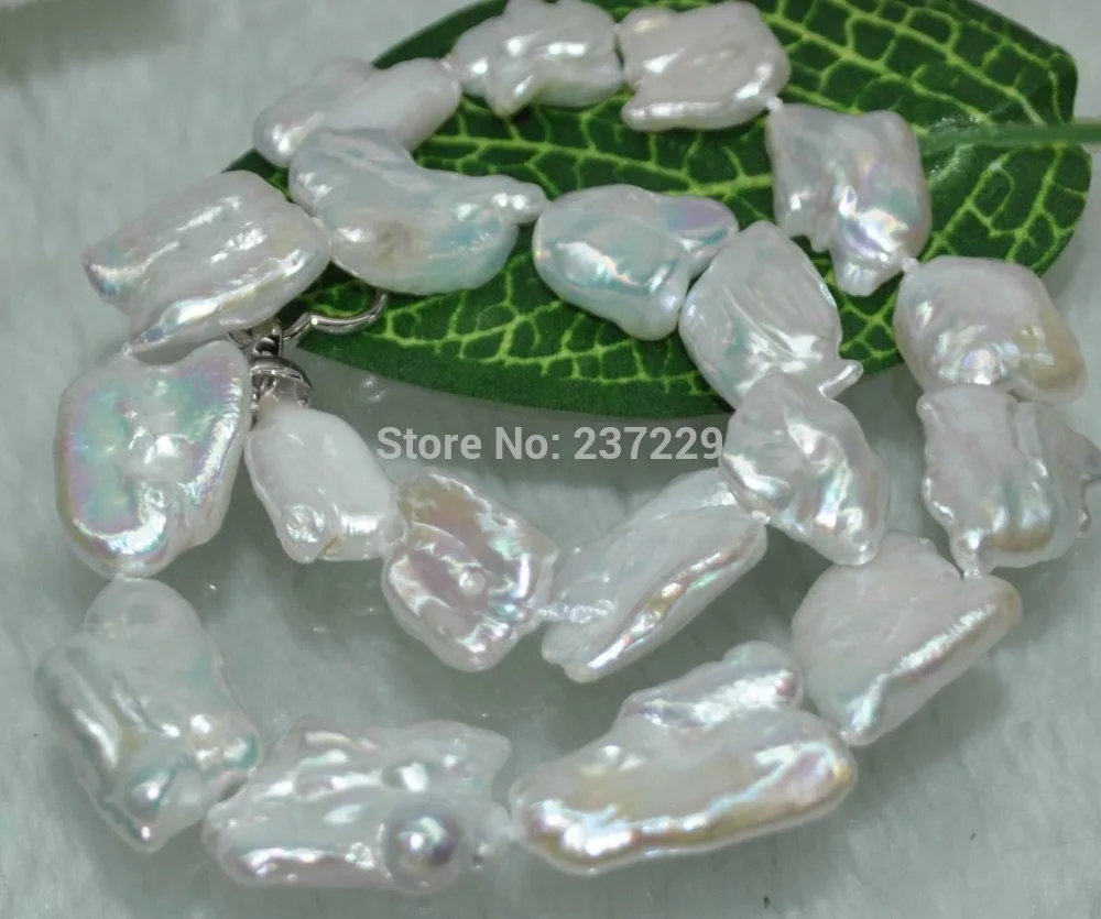 HOT## Wholesale price FREE SHIPPING^^^^Natural Rare white 19*25mm Baroque Biwa freshwater Pearl Necklace | Украшения и аксессуары