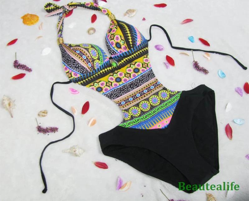 2017 Богемия цельный купальник пуш ап бюстгальтер купальный костюм купальники для