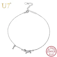 u7 animal anklets chain 925 sterling silver dog bone bracelet with clear cz barefoot anklet foot jewelry for women girls a332