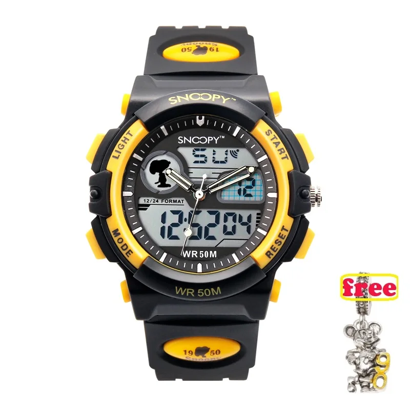 Снупи Для мужчин водонепроницаемые часы в армейском стиле wristwatchdual дисплей светодиодный кварцевые спортивные часы мужские часы relogios masculino детская шок s778 - Цвет: yellow