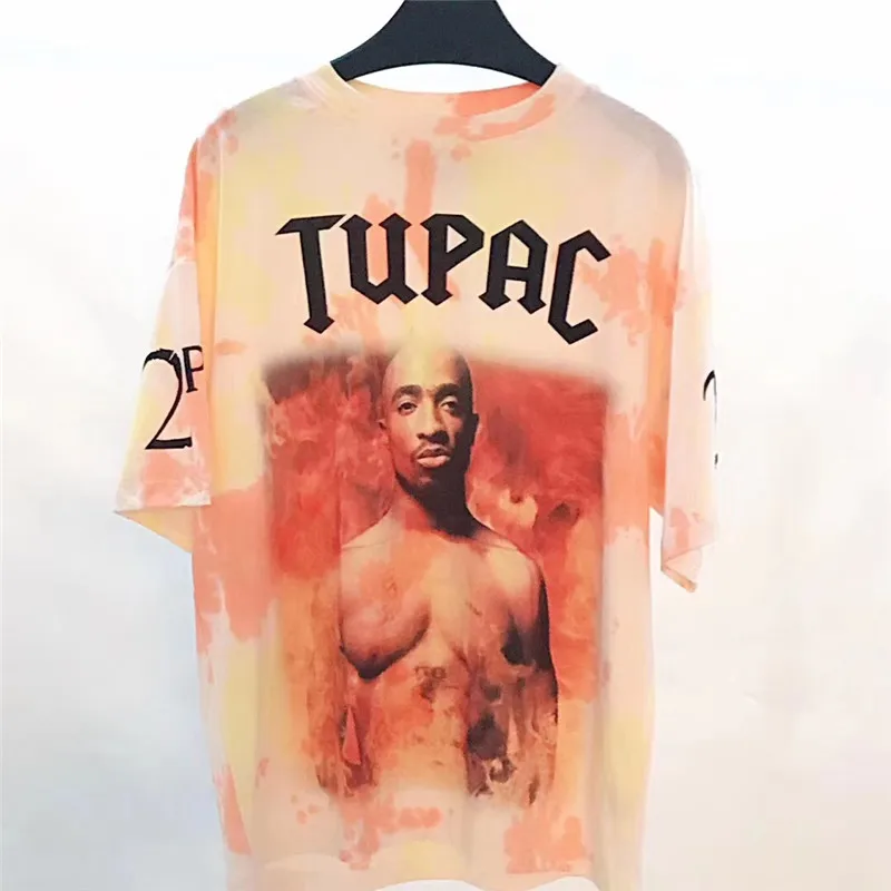 

19ss Latest High Quality Hip-hop Tupac 2pac Tie Dyeing commemorate Men Women T Shirt Streetwear Short sleeve tees