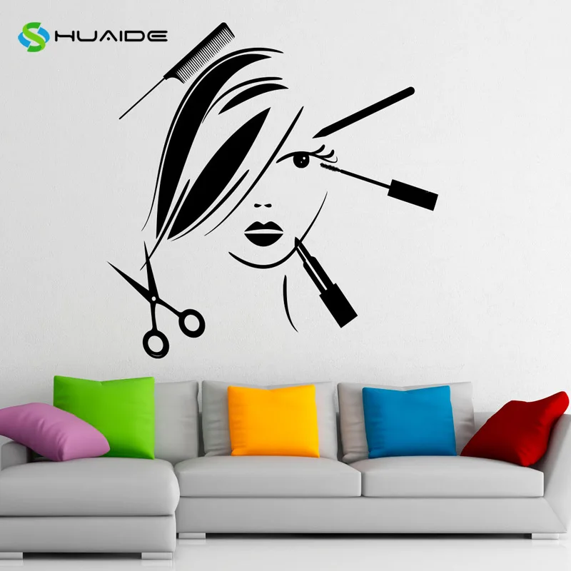 Наклейка на стену для салона красоты Виниловая наклейка макияжа модная