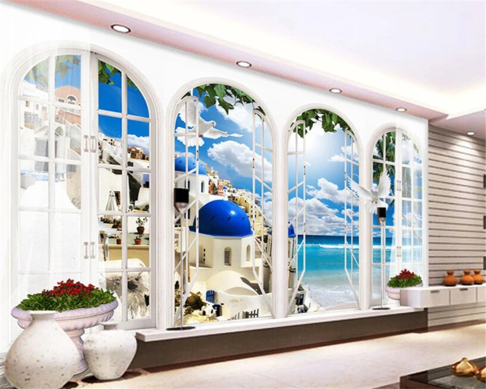 

Beibehang Custom Wallpaper 3d Living Room TV Sofa European Arches City Mediterranean Scenery 3d Wallpaper mural papel de parede