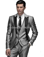free shippingbright silver groom tuxedosblack satin lapel best man groomsmen men wedding suitswestern wedding suits