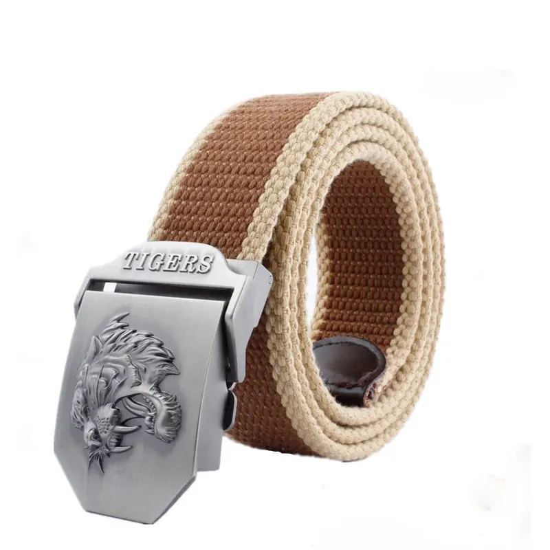 2017 новый Горячий Тигр Логотип Автоматическая Пряжка Холст Пояса мужские Тканые
