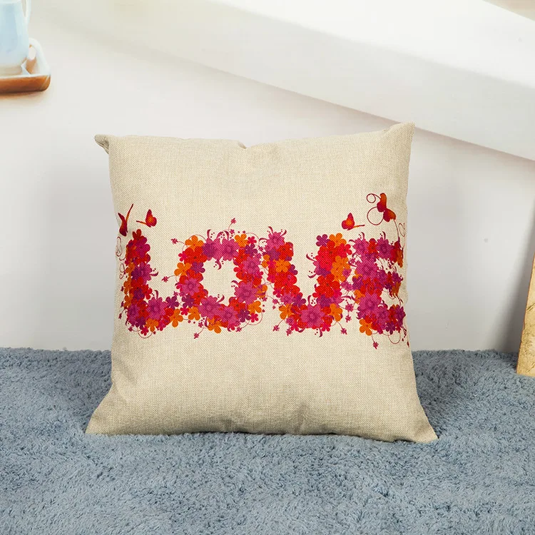 Чехол для дивана из хлопка и льна с надписью Love Flower 45x4 5 см/17 7x17 7 '' декоративный