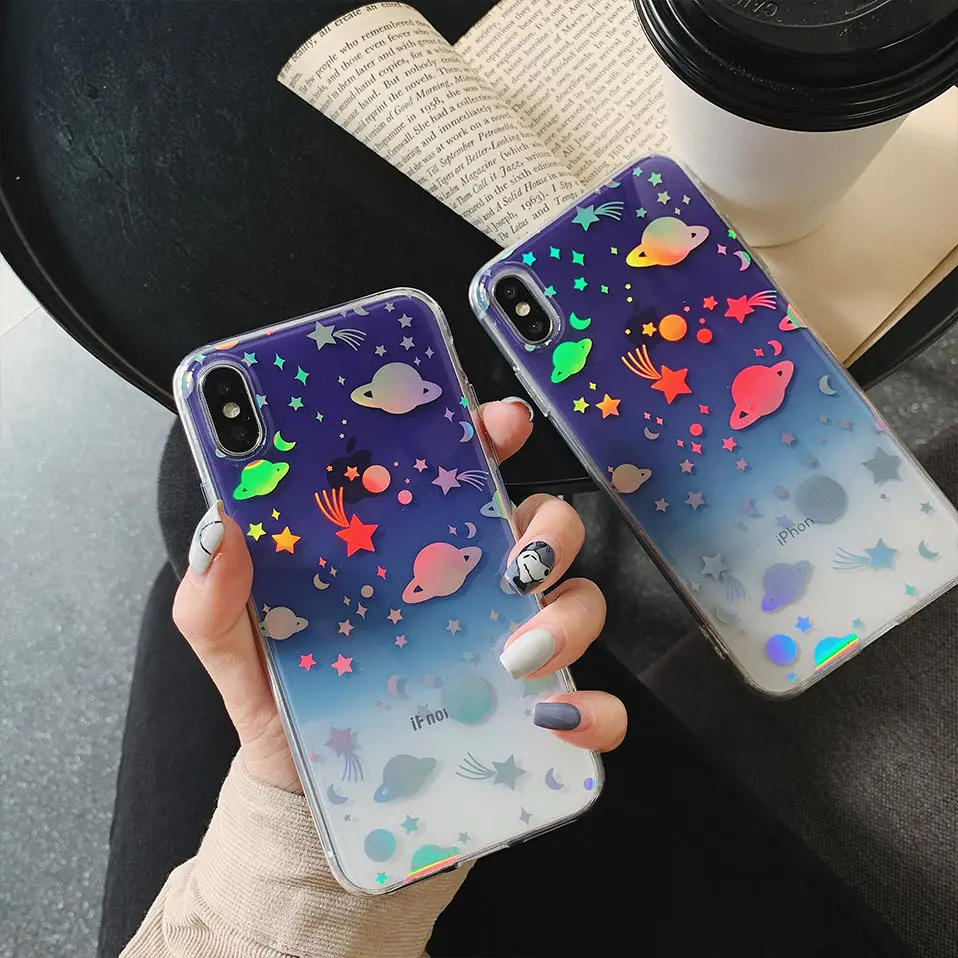 For iPhone X XS XR Max High Quality TPU Back Cover Coque Cartoon Star moon luminous shells 6 6S 7 8 Plus Capa Case |