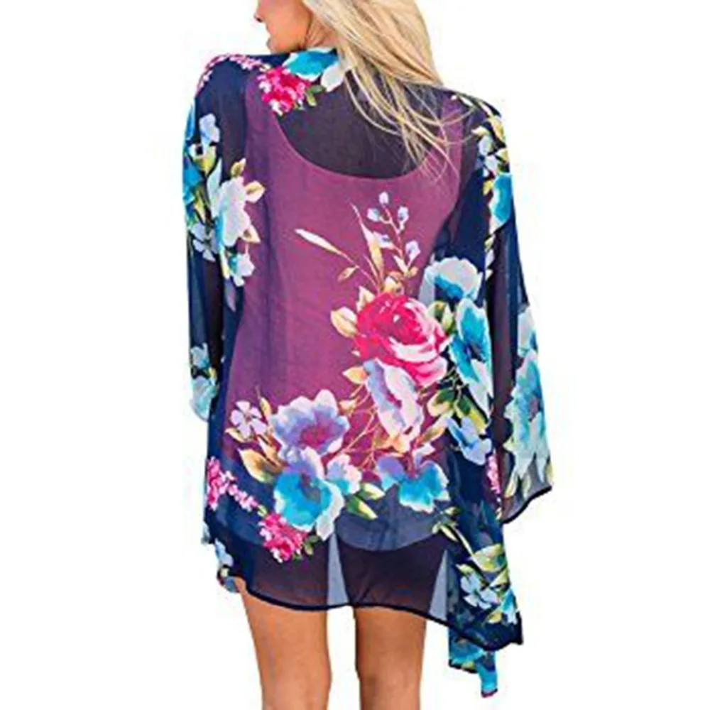 Для женщин Повседневное Винтаж кимоно кардиган дамы новый длинным рукавом шифон