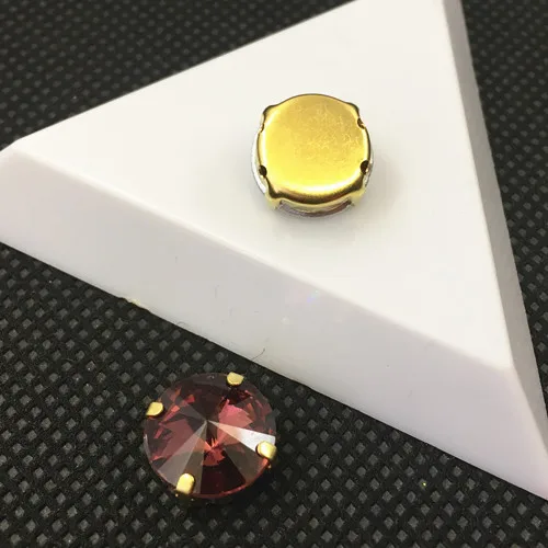 burgundy Круглый Rivoli пришить стразы с золотой коготь настройки 6 8 10 12 14 16 мм Стеклярус для шитья камни для Одежда - Цвет: burgundy