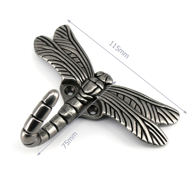 

2PCS Antique Silver Coat hooks wall mounted home decoration Dragonfly hook key hanger decorative robe hooks
