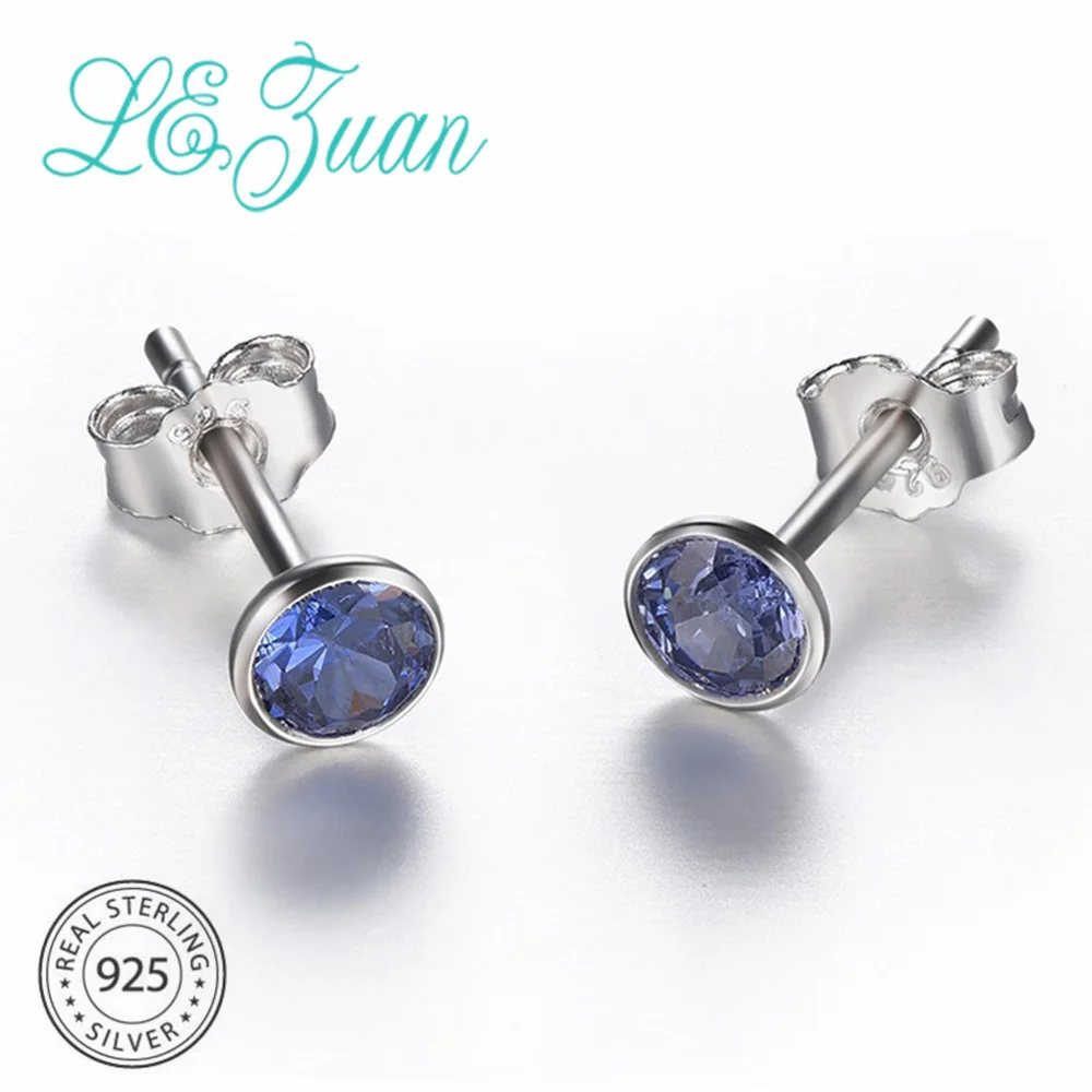 L& zuan 925 пробы серебряные серьги-гвоздики для женщин, создаваемые серьги с голубым сапфиром, ювелирные изделия из камня, рождественские подарки для девочек