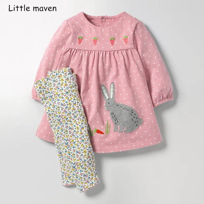 Комплекты детской одежды Little maven Осеннее хлопковое Брендовое платье в горошек с