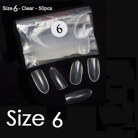 Clear Size 6 Tkgoes 50 шт./упак. продается отдельно; большие размеры 10, размеры размеры для детей 0, 1 2 3 4 5 6 7 8 9 накладные овальные накладные ногти Советы YW30-YW39 - Цвет: Clear Size 6