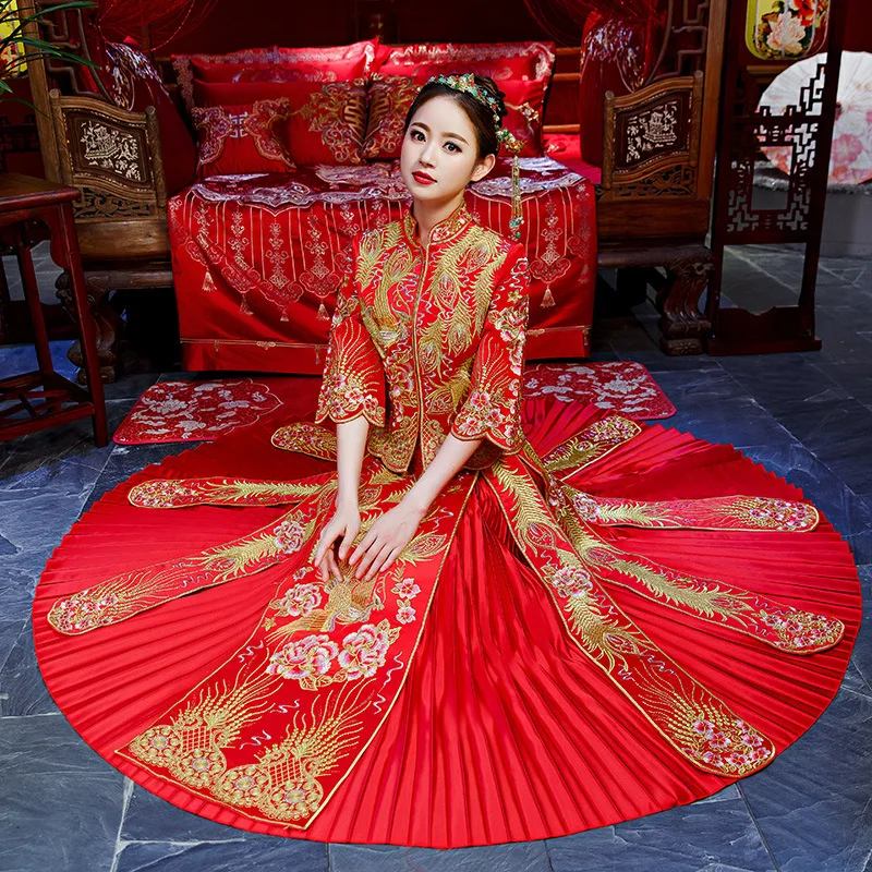 Свадебное платье невесты Традиционный китайский стиль костюм Феникс cheongsam