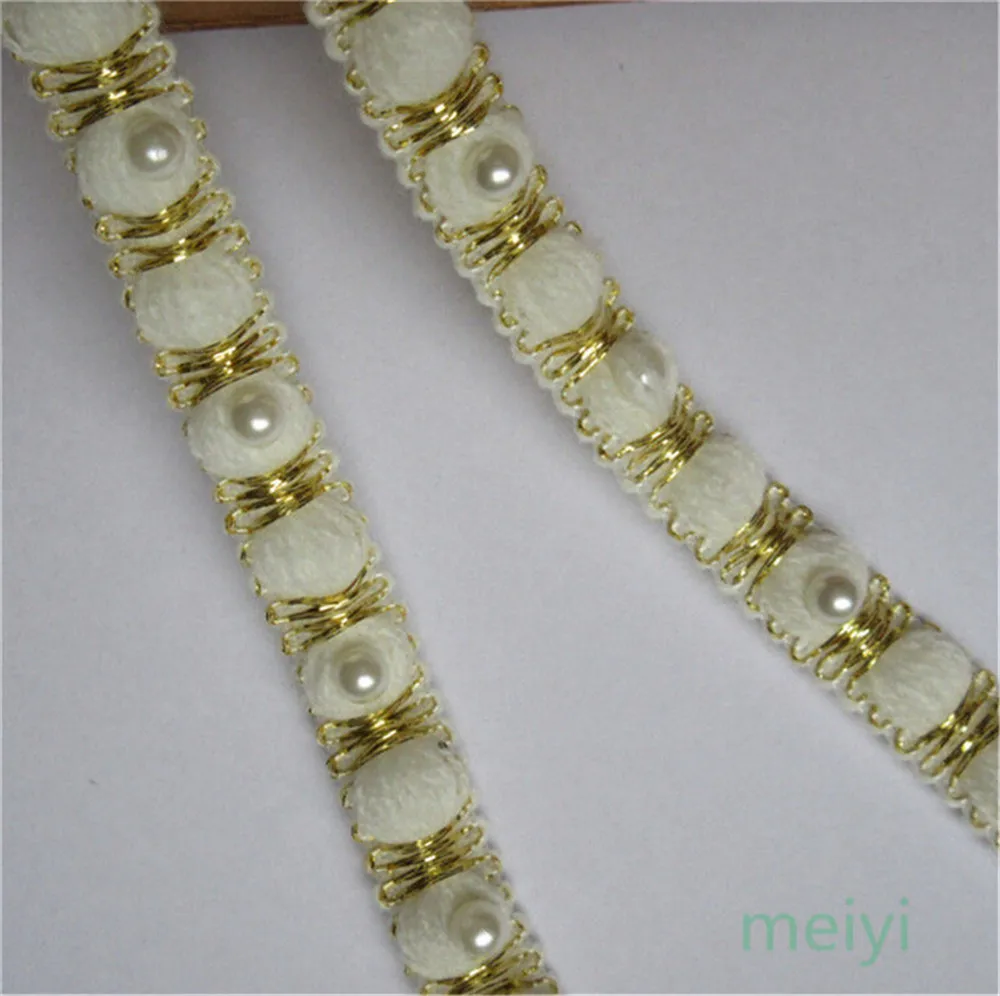 3 Meter 15mm White Cotton Pearl Gold Thread Lace Edge Trim Ribbon Fabric Embroidered Applique Sewing Craft Wedding Dress Clothes | Дом и сад