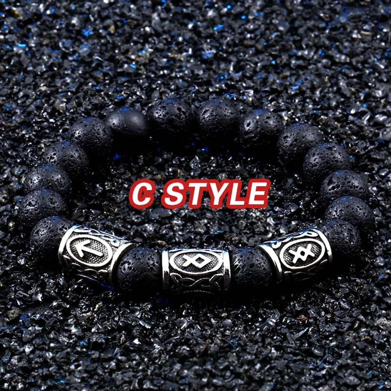 Cstyle Pulseira Masculina, черный камень лавы, мужские ювелирные изделия, Тор молот Викинга, модный браслет, браслет для женщин, ювелирные изделия для любви HSS001 - Окраска металла: Cstyle