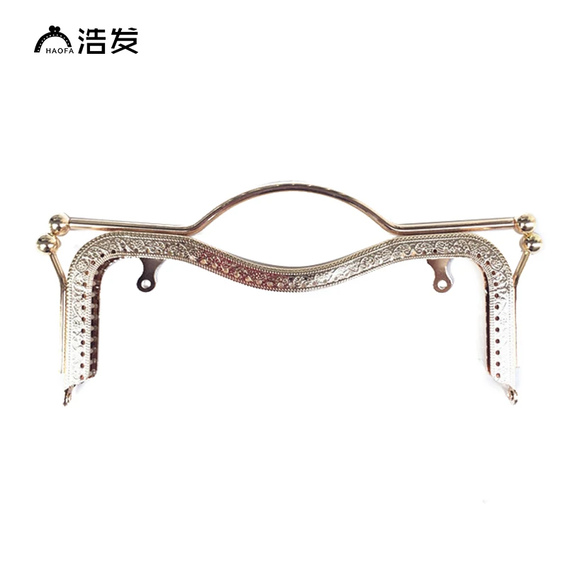 Light Gold HAOFA, 4 шт./партия, 20,5 см, бронзовый, серебряный светильник, золотые, черные губы, металлический кошелек, рамка, поцелуй, застежка, тиснение, ручка, для шитья, кошелек, часть сумки - Цвет: Light Gold
