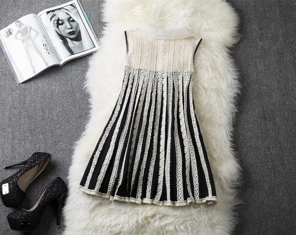European and American women's spring summer lace doll collar Slim vest dress ladies. | Женская одежда
