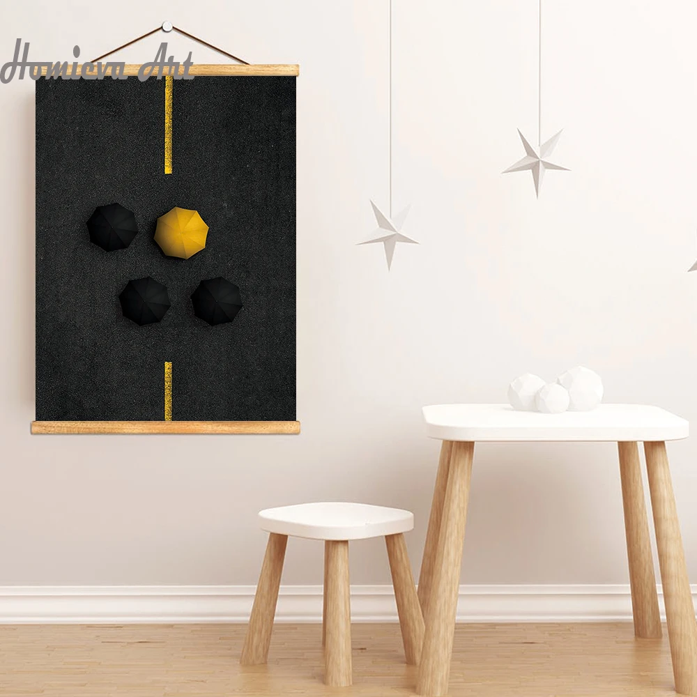 Городской уличный пейзаж желтый зонтик трамвай холст Художественная Живопись