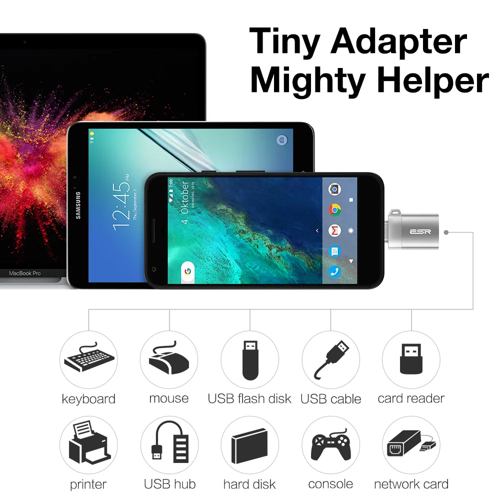 USB-C-USB-A адаптер OTG, адаптер ESR type C с брелком 5,1 K резистор для MacBook, для samsung Galaxy S8 S8+, для LG G6 G5