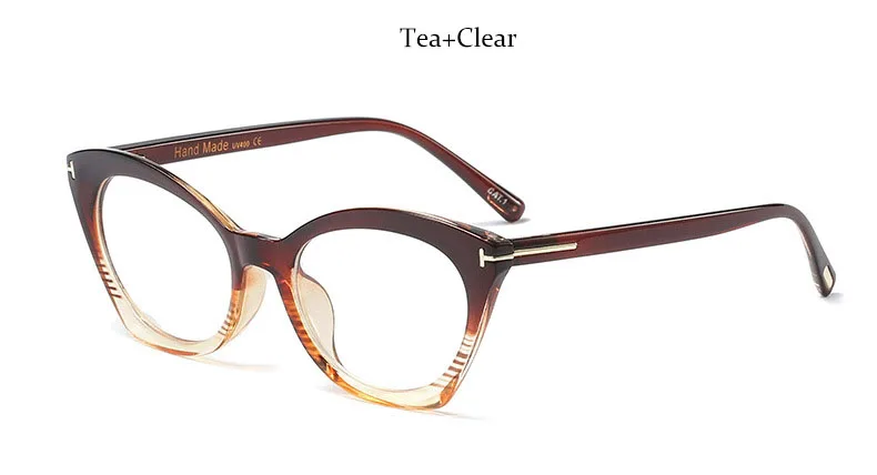 Tea Clear Кошачий глаз для женщин очки прозрачные модные ясно компьютер женские очки ретро очки с оправой женский класс - Цвет оправы: Tea Clear