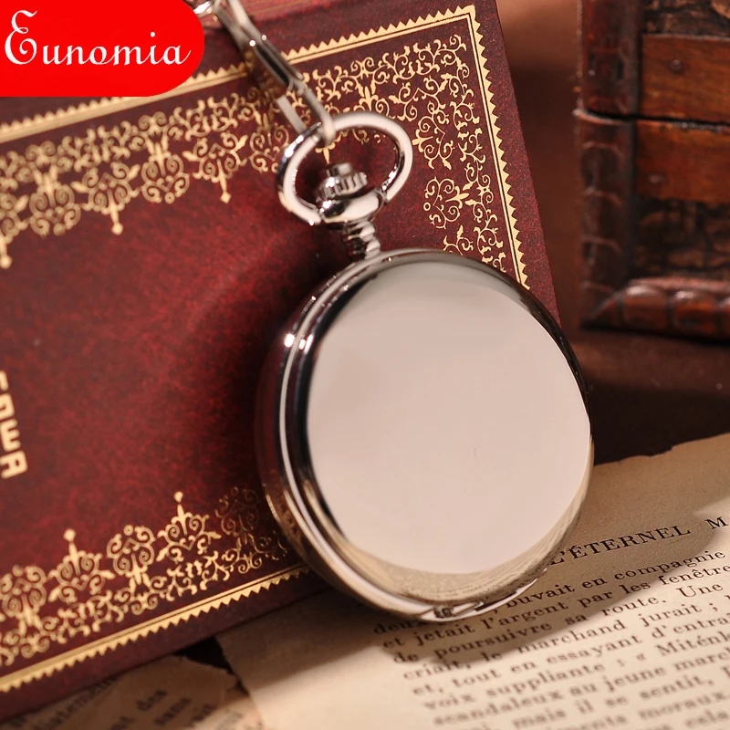 Простые серебряные блестящие Механические карманные часы с цепочкой для ключей