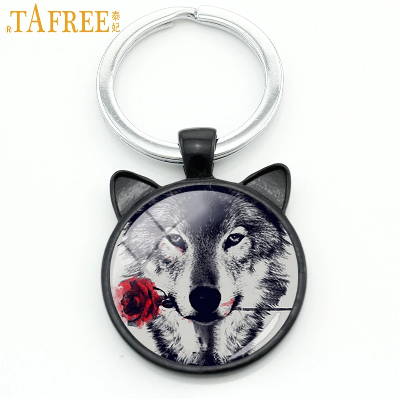 TAFREE винтажный черный волк с Flowe Rose брелок со змеиным снегом дикими животными